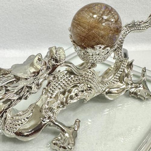 龍 丸玉台 置物 銀の龍 銀龍 天然石 パワーストーン ドラゴン 風水