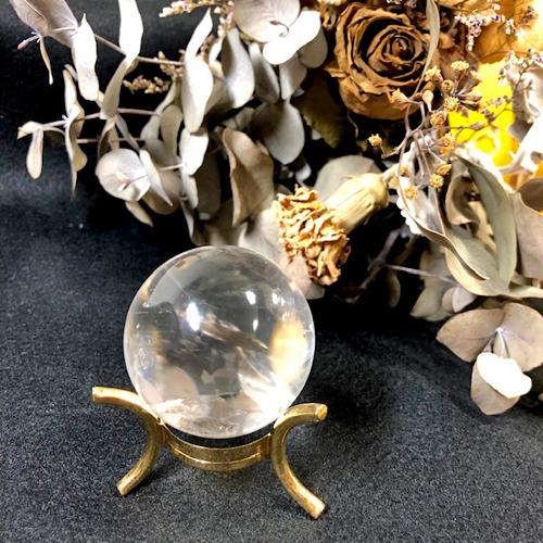 水晶 ロッククリスタル 丸玉 約46ミリ 右螺旋 右水晶 透明本水晶