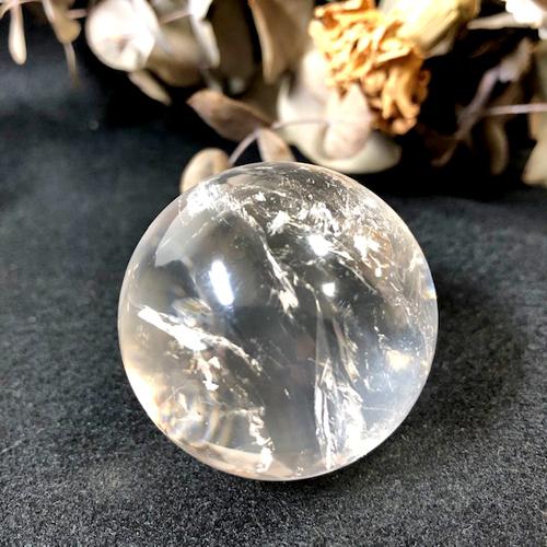 水晶　ロッククリスタル　丸玉 水晶 ロッククリスタル 丸玉 約46ミリ 右螺旋 右水晶 透明本水晶