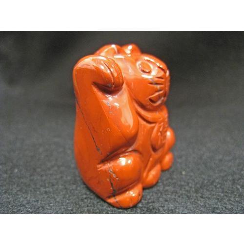 招き猫 レッドジャスパー 碧玉 右手 赤 ネコ 天然石 パワーストーン