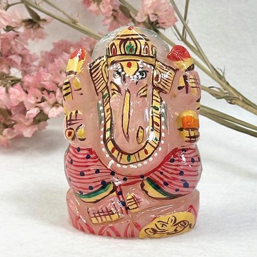 ガネーシャ ローズクォーツ 彫刻 置物 天然石 パワーストーン  