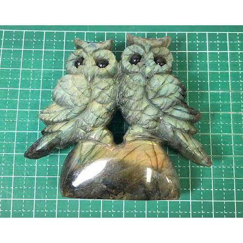 ふくろう ラブラドライト 番い つがいどり 彫刻品 置物 フクロウ ふくろう ラブラドライト 番い つがいどり 彫刻品 置物 フクロウ
