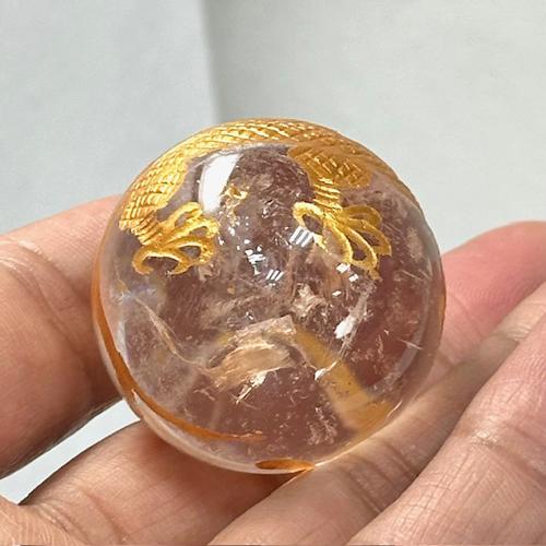 水晶 龍彫り 丸玉 天然石 パワーストーン 龍彫り丸玉 龍彫刻 金彫り龍