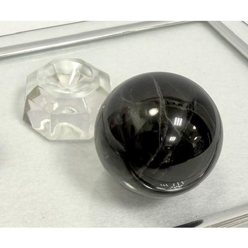 モリオン 黒水晶 丸玉 スフィア スターモリオン 約37ミリ アクリル台