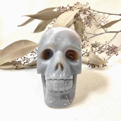 水晶 瑪瑙共生 髑髏 ドクロ スカル 骸骨 彫刻品 天然石