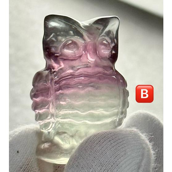 フローライト フクロウ 彫刻 置物 蛍石 レインボーフローライト  