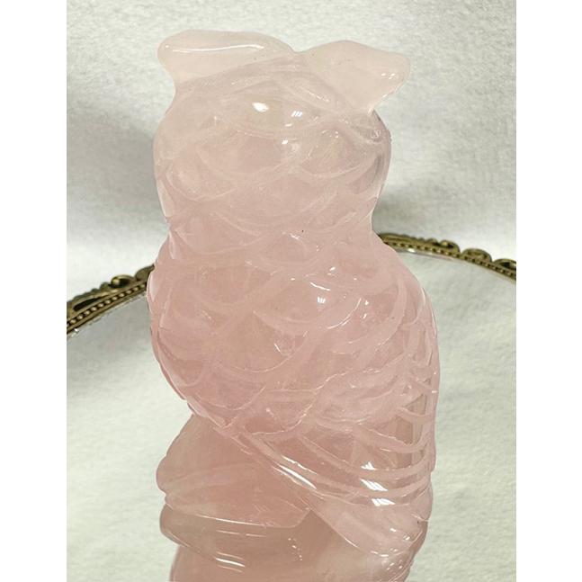 ふくろう ローズクォーツ 彫刻 置物 フクロウ 福朗 不苦労 天然石