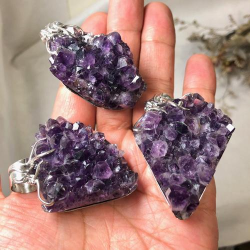 アメジスト 原石 ペンダントトップ クラスター ペンダント L