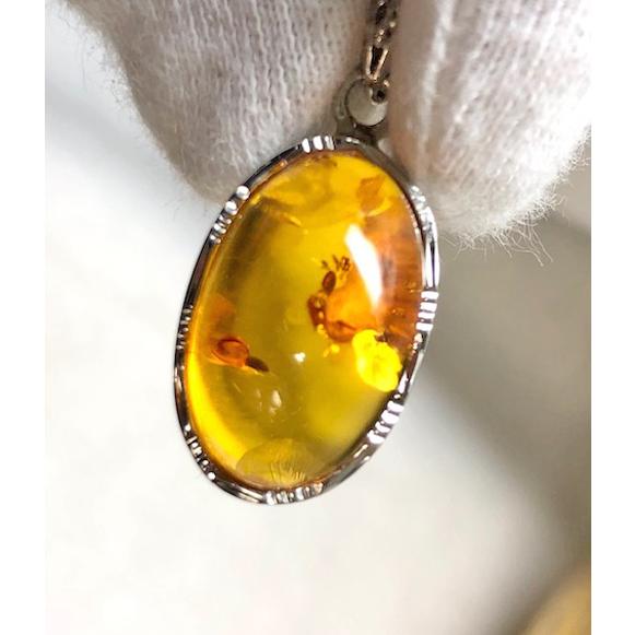 ポーランド18K バルティクアンバー天然琥珀ネックレストップ