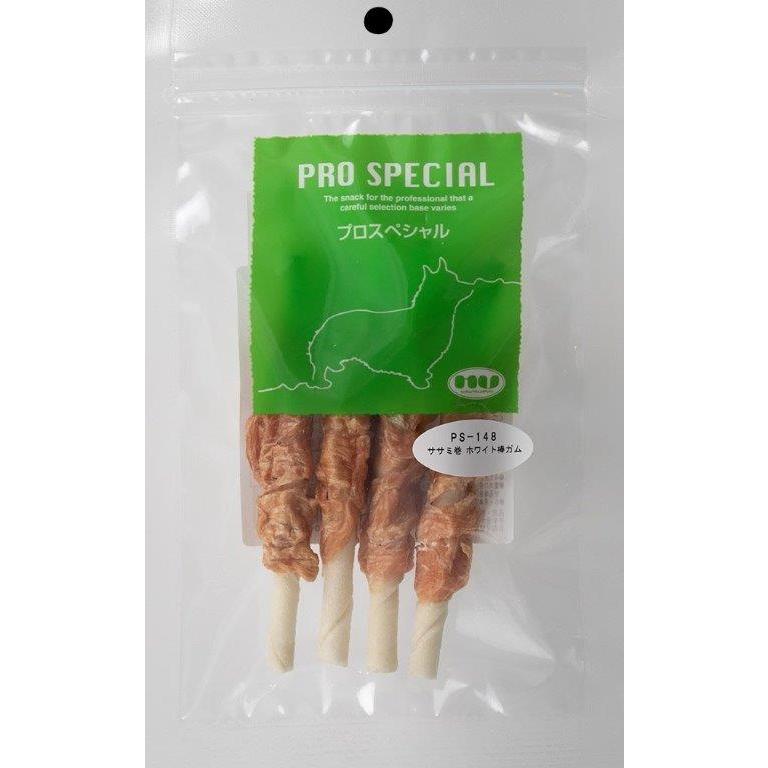プロスペシャル 犬用おやつ 安心・安全の国産 天然素材 ササミ巻  ホワイト棒ガム 4本｜マルジョー＆ウエフク PS-148 | 