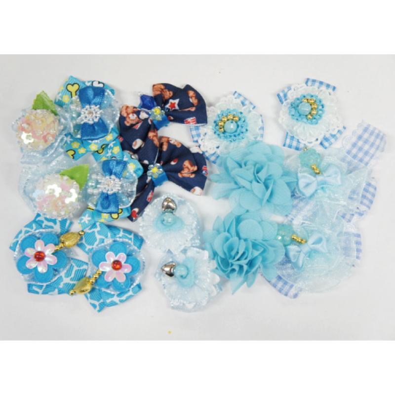 犬用 リボンアソート 青系 16ヶ入 ペット用 猫用 業務用 飾り メール便3点までok ラッピング無料