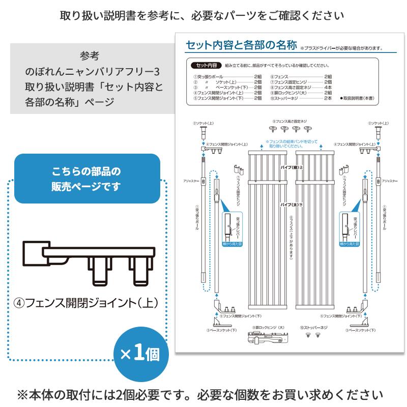 (本体別売) (交換部品) のぼれんニャン バリアフリー3 /スリム 専用 フェンス開閉ジョイント(上) 1個入(新旧対応品) | Pet Select by Nihonikuji | 07