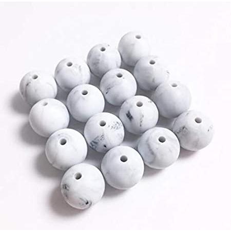 【特別訳あり特価】 100pcs Marble Color Silicone Marble White Beads Round BPA Warm Marble Silic ビーズ