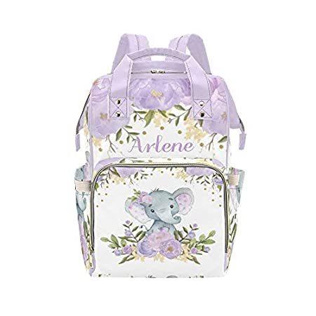 Yeshop Floral Elephant Purple Gold Personalized Diaper Bag Backpack Tote wi