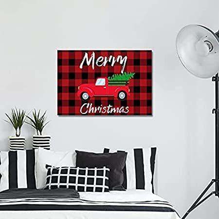最大12%OFFクーポン A Christmas Merry Bedroom for Artwork Painting Canvas Art Wall Red Ca Truck 日本画
