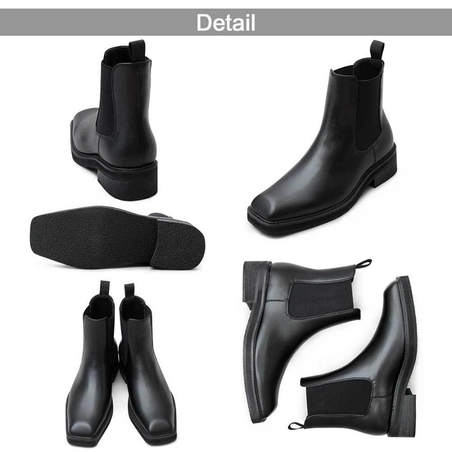 スクエアトゥチェルシーブーツ ヒールアップ 身長UP サイドゴアブーツ