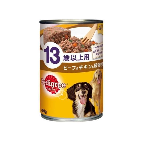 犬のウェットフード　ペディグリー缶　13歳以上用　ビーフ＆チキン＆緑黄色野菜　400ｇ×24個(ケース販売)｜petyafuupro