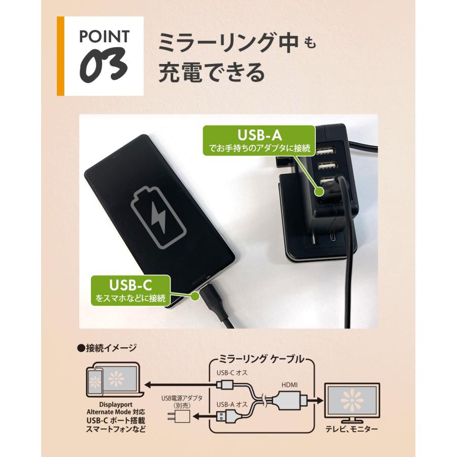ミラーリングケーブル HDMI 2m 200cm USB Type-C コネクタ ブラック 黒 画面 大画面 鑑賞 TV テレビ モニター｜pg-a｜06