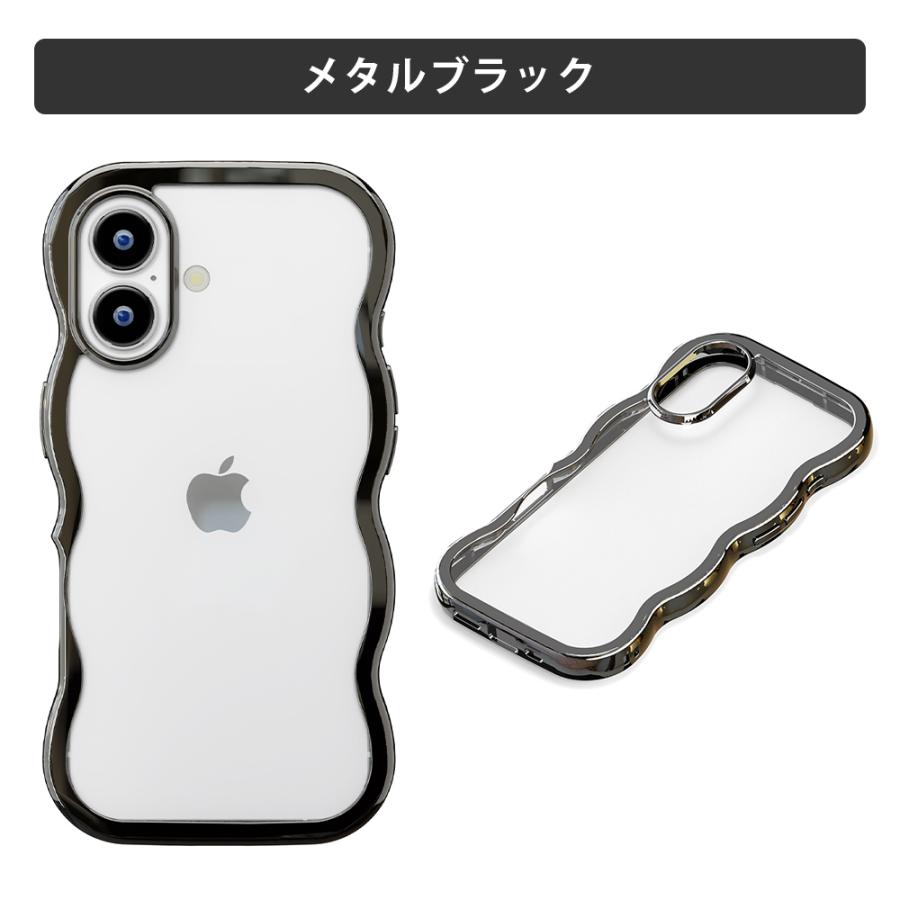 CUSTYPE ブラック iPhone17ケース　シルバーエッジ Premium Style iPhone17 用 ウェーブケース メタルブラック メタル
