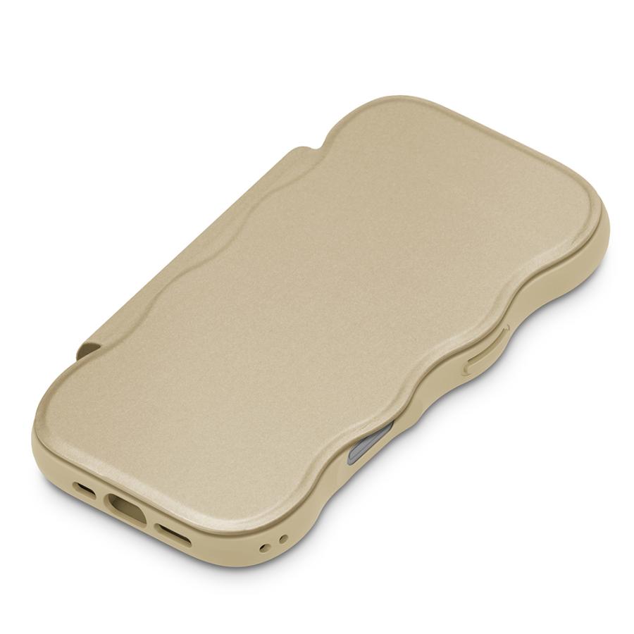 Premium Style iPhone17 用 ウェーブフリップケース シルバー ベージュ