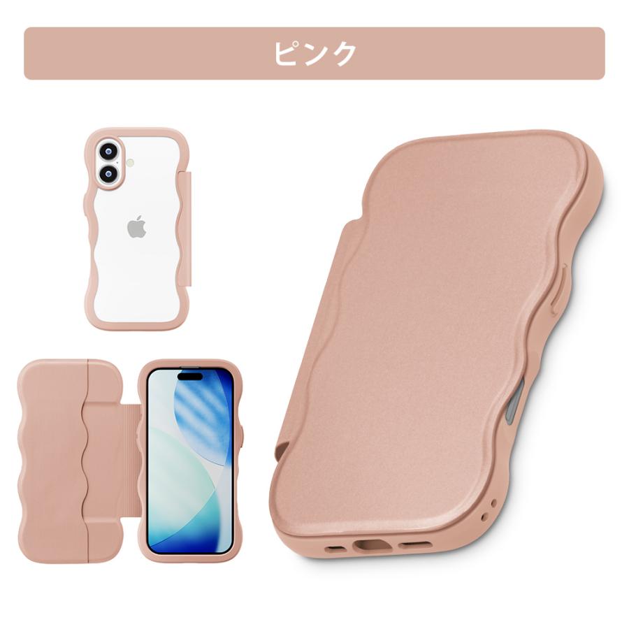 Premium Style iPhone17 用 ウェーブフリップケース シルバー ベージュ