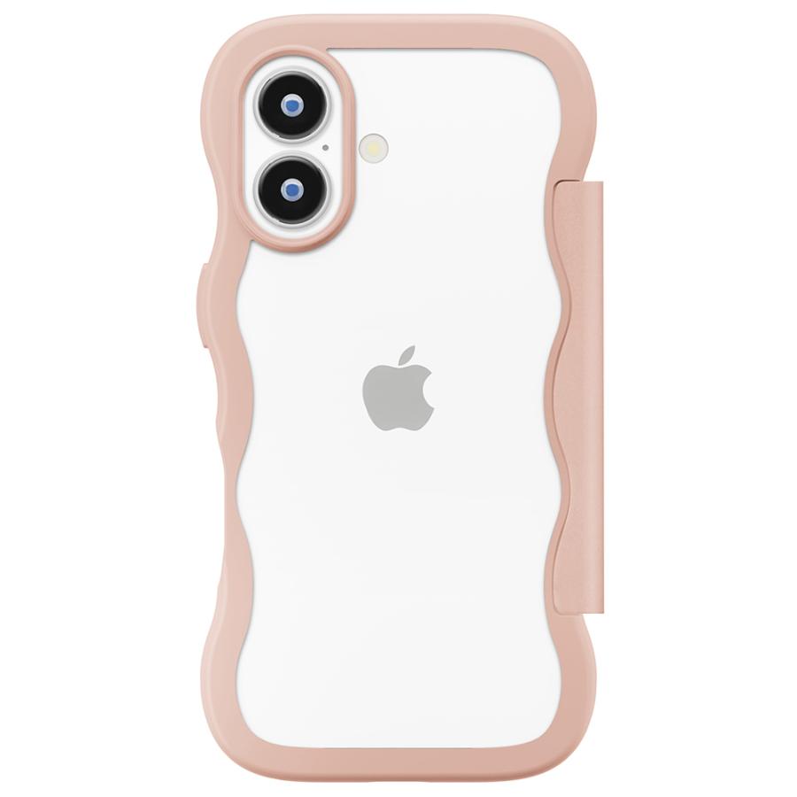 Premium Style iPhone17 用 ウェーブフリップケース シルバー ベージュ