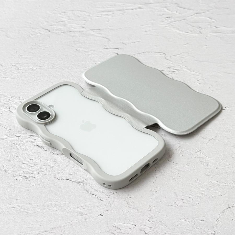 Premium Style iPhone17 用 ウェーブフリップケース シルバー ベージュ