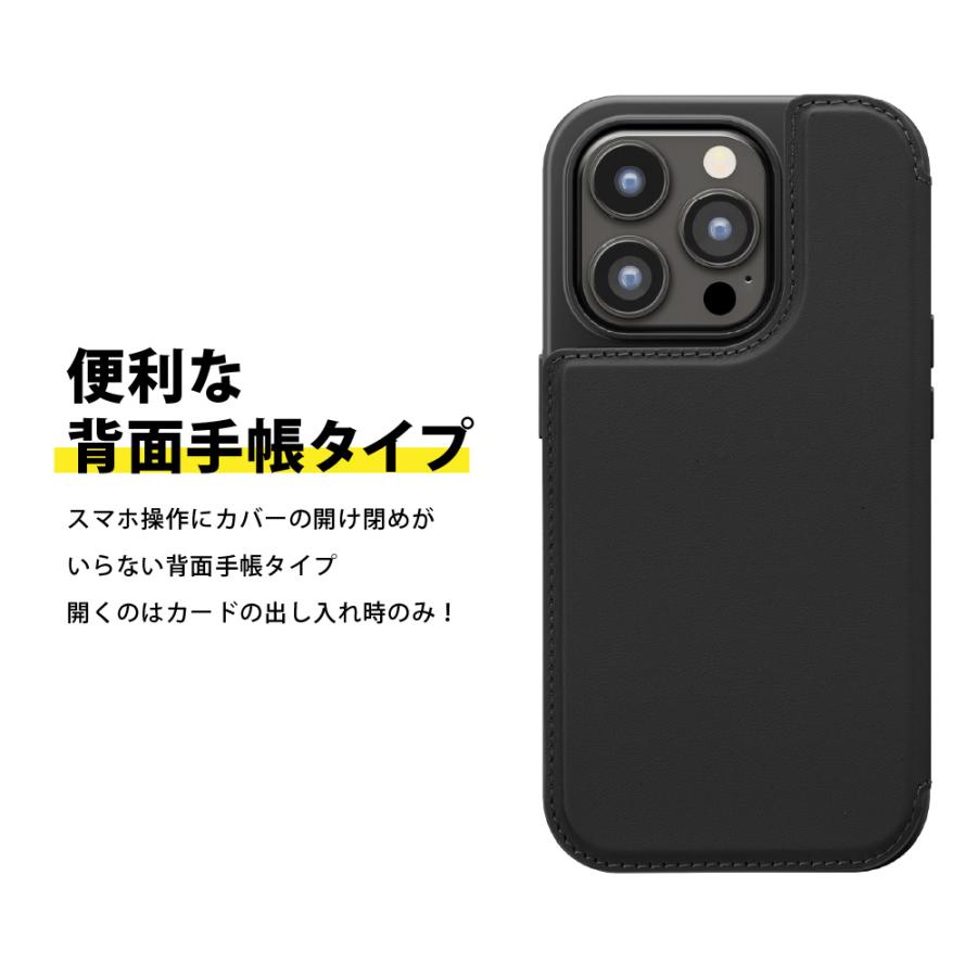 iPhone15Pro ケース 手帳型 カバー ブラック グレー ブルー クリア シンプル 無地 黒 灰色 青 透明 カードポケット iPhone 15 Pro｜pg-a｜02