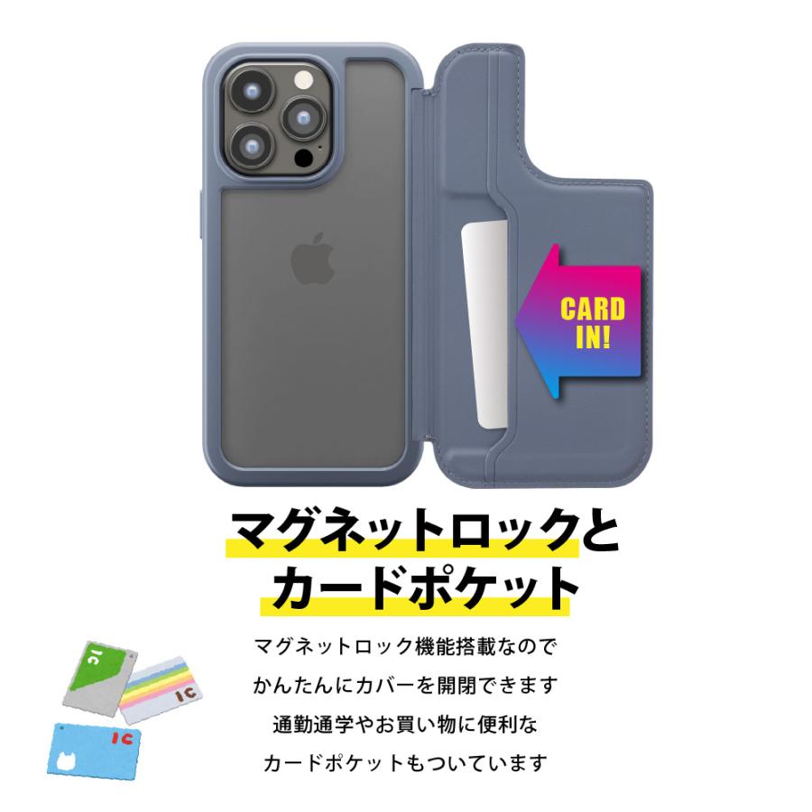 iPhone15Pro ケース 手帳型 カバー ブラック グレー ブルー クリア シンプル 無地 黒 灰色 青 透明 カードポケット iPhone 15 Pro｜pg-a｜03