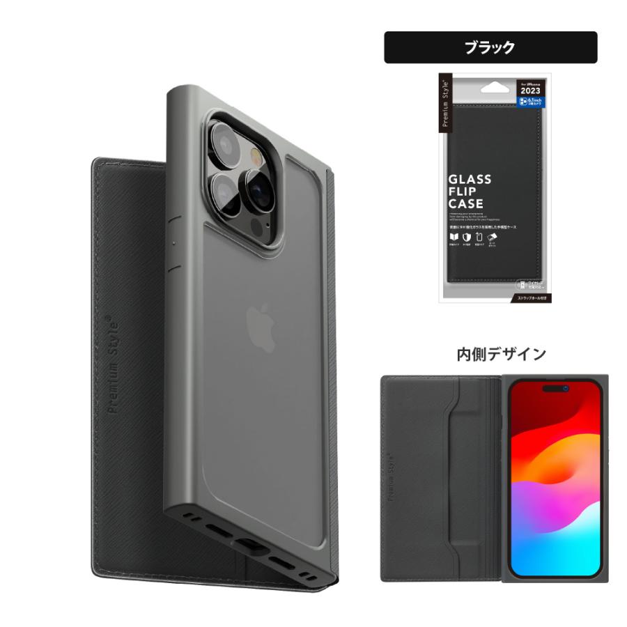 Premium Style iPhone15Pro ケース 手帳型 カバー ブラック