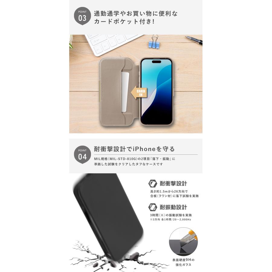 Premium Style iPhone16Pro ケース 手帳型 カバー ブラック ベージュ