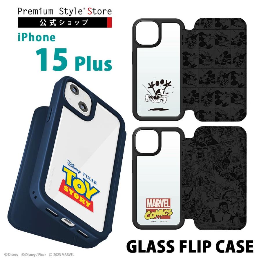 iPhone15Plus ディズニー ガラスフリップケース