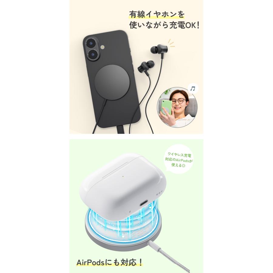 マグネット式 ワイヤレス充電器 USB Type-C 一体型ケーブル 1.2m 2m