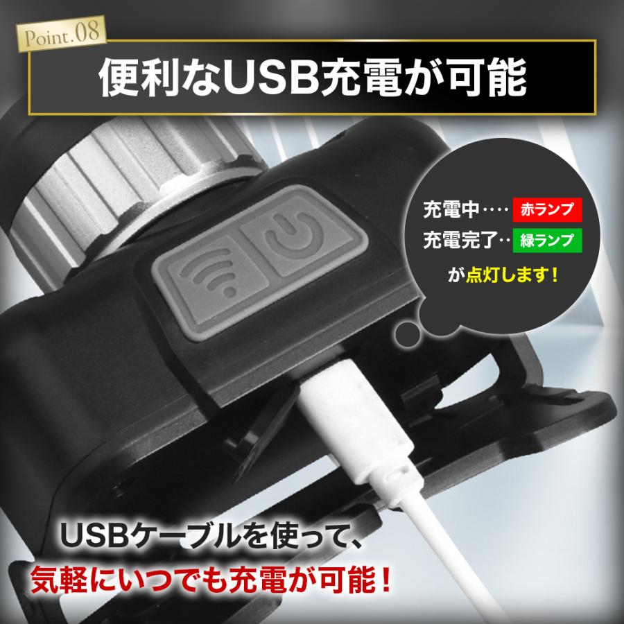 ヘッドライト 充電式 led usb ワイド アウトドア 防水 軽量 現場用
