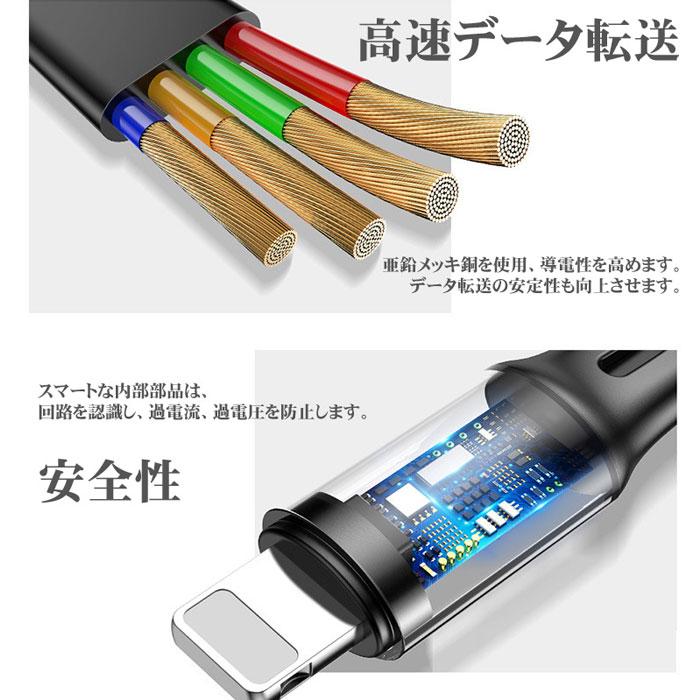 3in1 充電ケーブル iPhone15ケーブル 巻き取り ライトニング USB Type-C 急速充電ケーブル USBケーブル iphone タイプC |  | 07