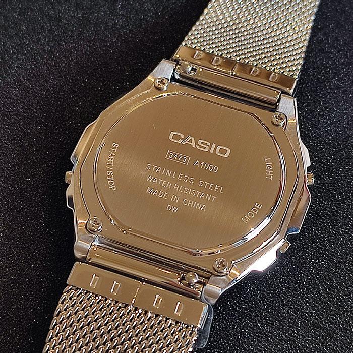 CASIO “STANDARD　PREMIUM” A1000M-1BJF シルバー/白蝶貝 カシオ スタンダードプレミアム　デジタル　ミラネーゼバンド　ギフト 内正規品　男女兼用｜pgq-store｜05