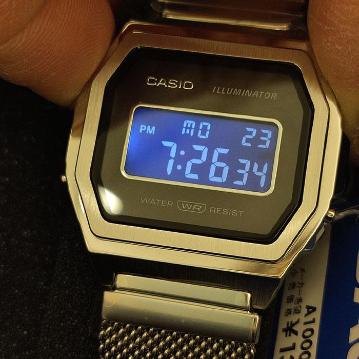 CASIO “STANDARD　PREMIUM” A1000M-1BJF シルバー/白蝶貝 カシオ スタンダードプレミアム　デジタル　ミラネーゼバンド　ギフト 内正規品　男女兼用｜pgq-store｜06