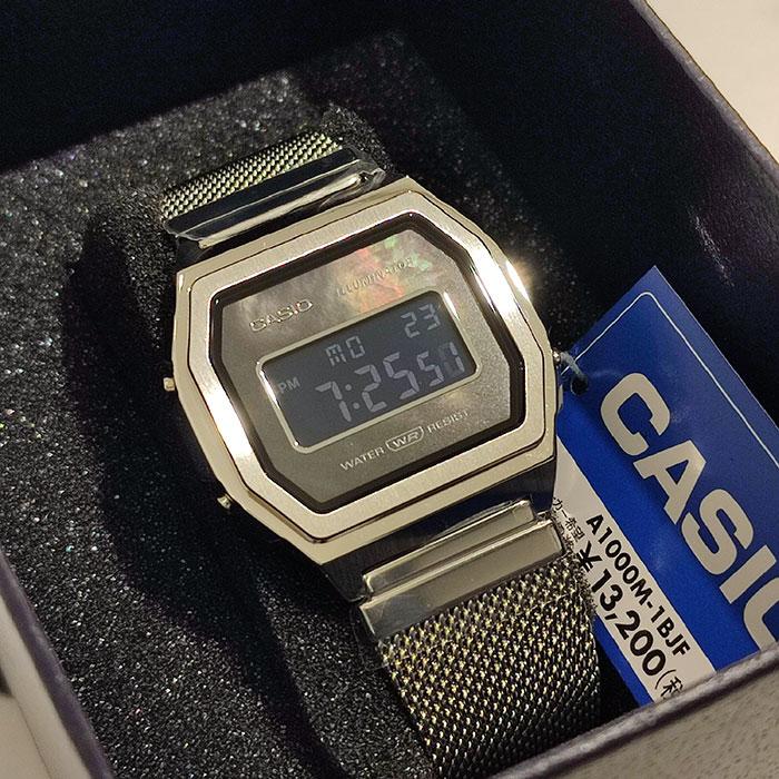 CASIO “STANDARD　PREMIUM” A1000M-1BJF シルバー/白蝶貝 カシオ スタンダードプレミアム　デジタル　ミラネーゼバンド　ギフト 内正規品　男女兼用｜pgq-store｜07