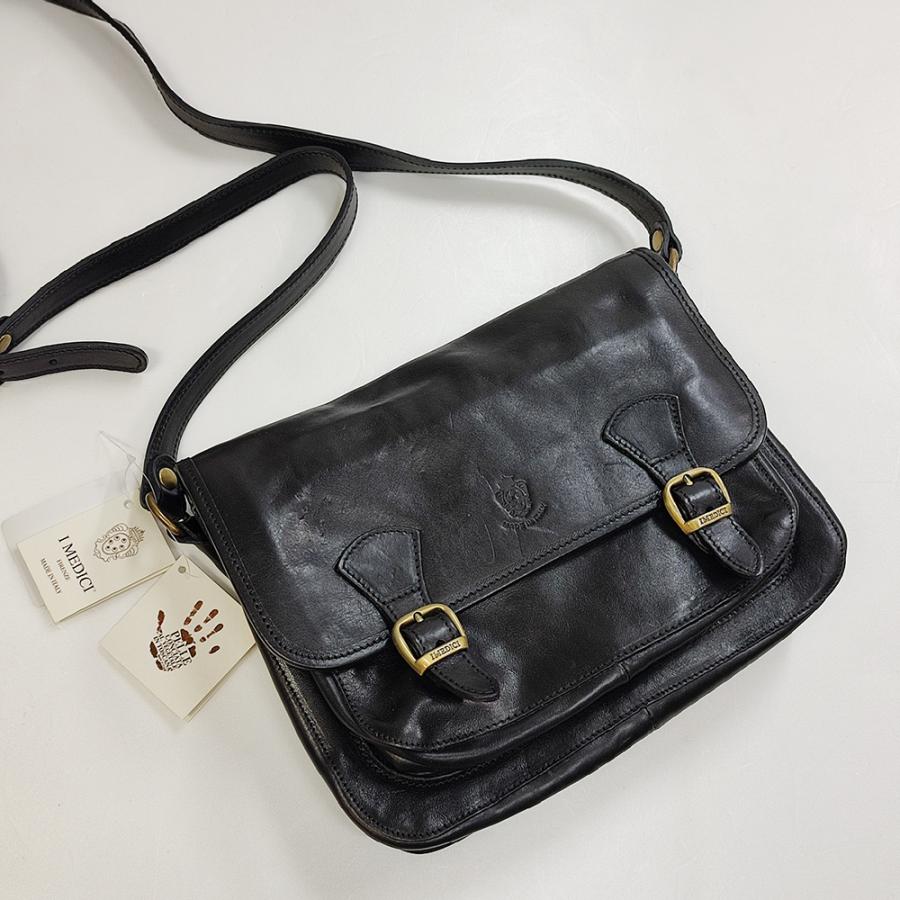 イ・メディチ　I MEDICI "3525" 2-STRAP ショルダー BLACK ブラック　イタリアン・ベジタブルタンニン・レザー イタリア製 レザーショルダーバッグ | 