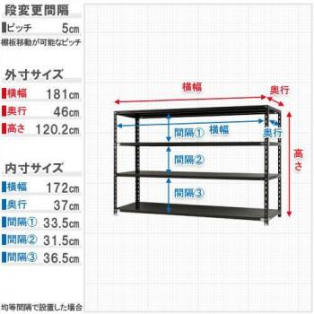 スチールラック NC1800-12 4段 間口1800×奥行450×高さ1200mm ブラックの画像
