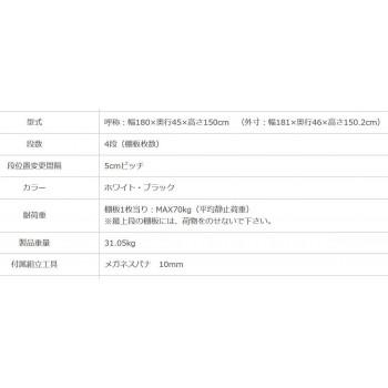 スチールラック NC1800-15 4段 間口1800×奥行450×高さ1500mm ブラックの画像