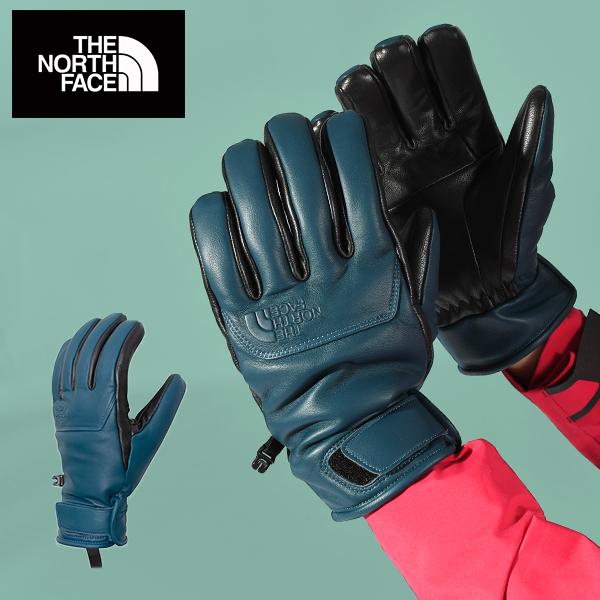 ノースフェイス メンズ レザー スノー グローブ 5本指 手袋 羊 牛 天然  