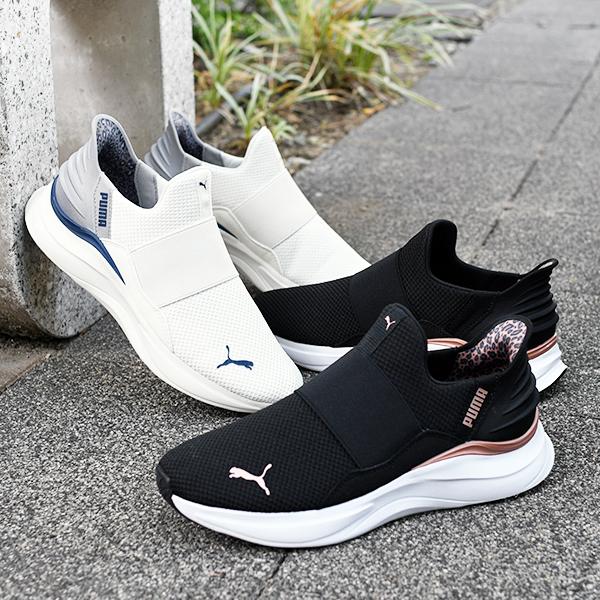 Puma ブラック ローファー スリッポン PUMA 立ったままスッと履ける ヒョウ柄 プーマ レディース