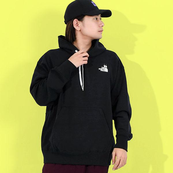 ノースフェイス フードパーカー メンズM ブラック黒 刺繡ワッペン裏起毛 美品 THE NORTH FACE（ザ ノースフェイス） 空飛ぶペンギン ウミガラス刺繍