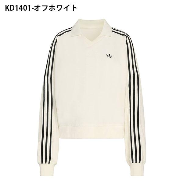 オフホワイト 長袖ポロシャツ ポリエステル素材 adidas Originals 2026春夏新作 アディダス レディース 長袖