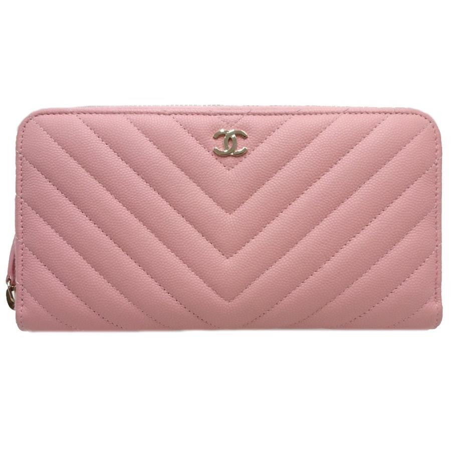 シャネル CHANEL 長財布 ラウンドファスナー Vステッチ キャビアスキン ピンク /046382 【中古】｜phasemidoriya78｜10