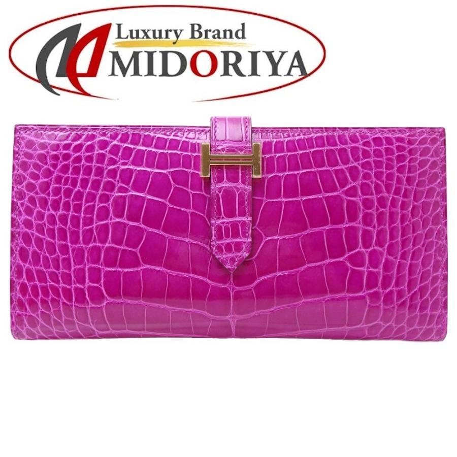 未使用 エルメス Hermes ベアンスフレ 二つ折り長財布 アリゲーター リセ ローズシェヘラザード 0465 Mahamantrahandicrafts Com