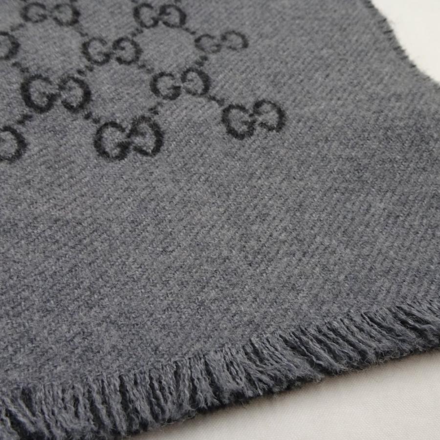 GUCCI グッチ マフラー ウール100％ メンズ グレー×ブラック GG