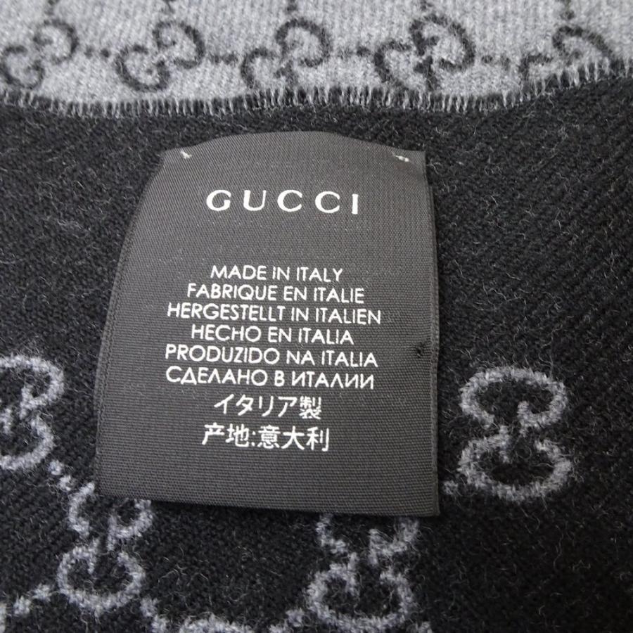 GUCCI（グッチ） マフラー ウール100％ メンズ グレー×ブラック GG柄