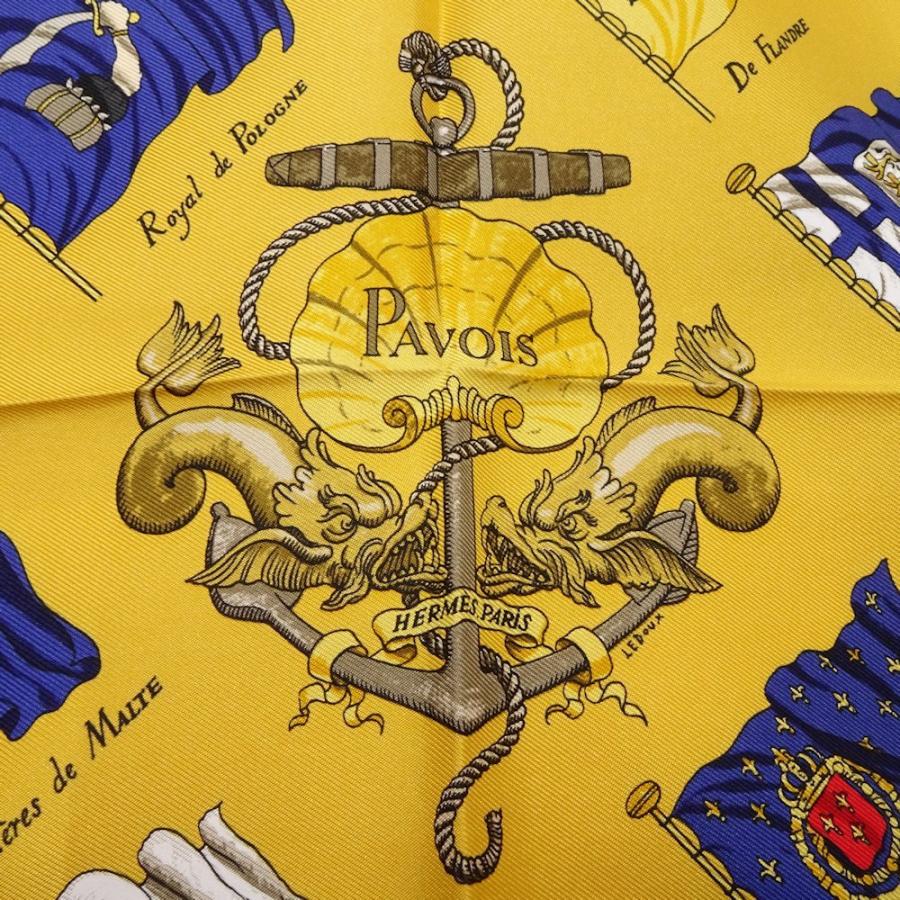 エルメス HERMES スカーフ シルク100％ カレ45 PAVOIS 船旗 イエロー 